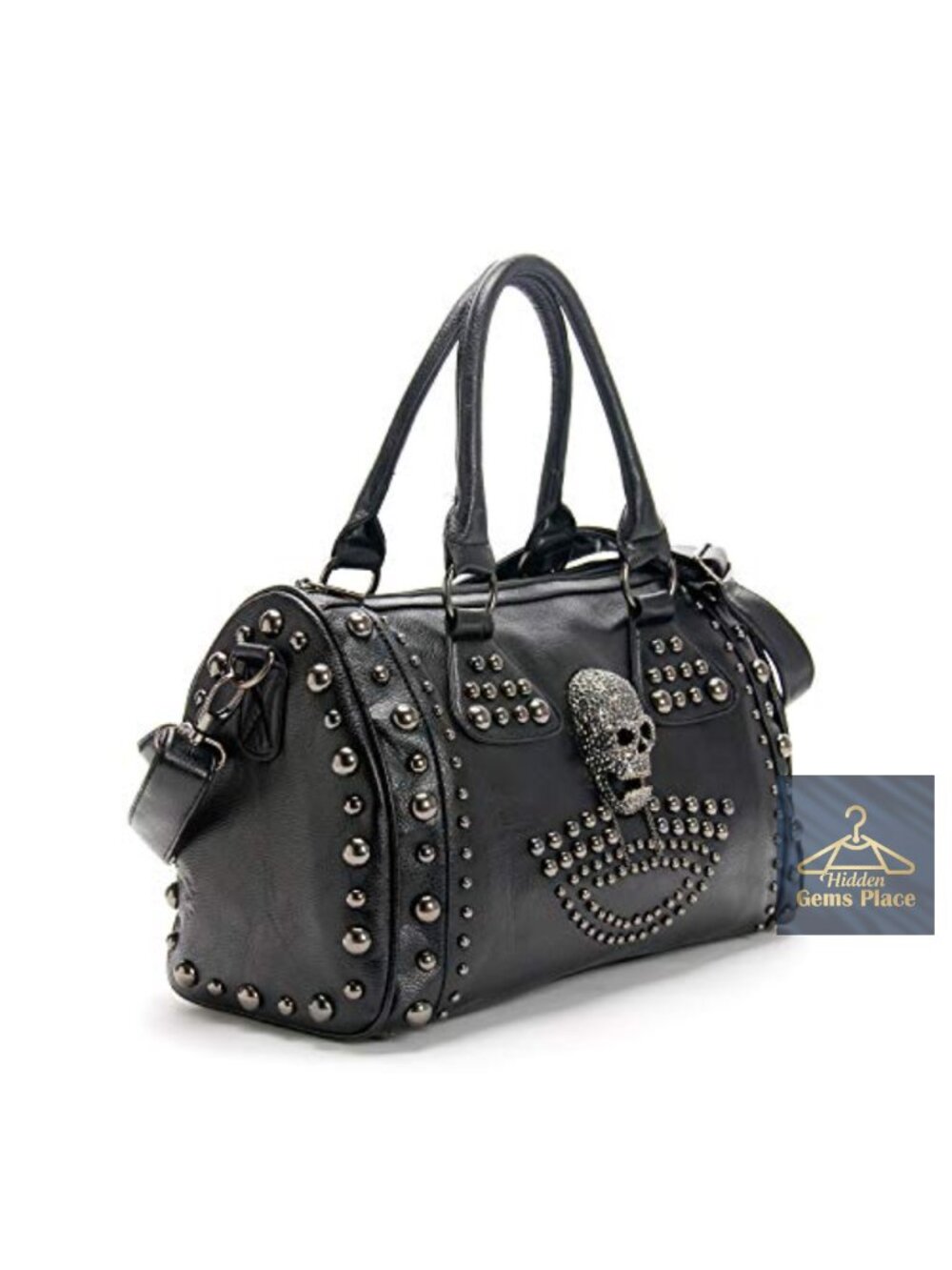 Gothic Skull Shoulder Bag Large Capacity Studded Doctor Handbag Faux Leather